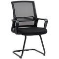 Chaise de bureau en maille sans roulettes, base en traîneau, pour salle de conférence, attente, réception, noir-0