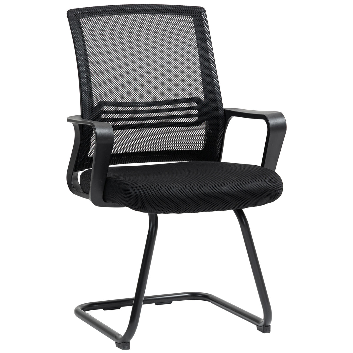 Chaise de bureau en maille sans roulettes, base en traîneau, pour salle de conférence, attente, réception, noir-0
