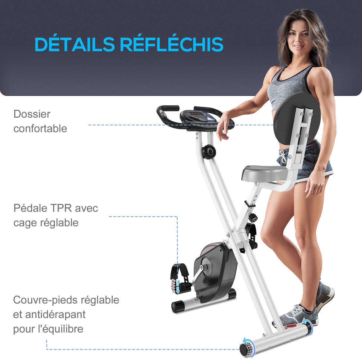 Vélo d'Appartement Pliable Magnétique Cardio-training - Sport Maison avec 8 Niveaux de Résistance et Roulettes - Silencieux Home Trainer avec Capteur de Pouls pour Fitness Homme et Femme, Noir-7