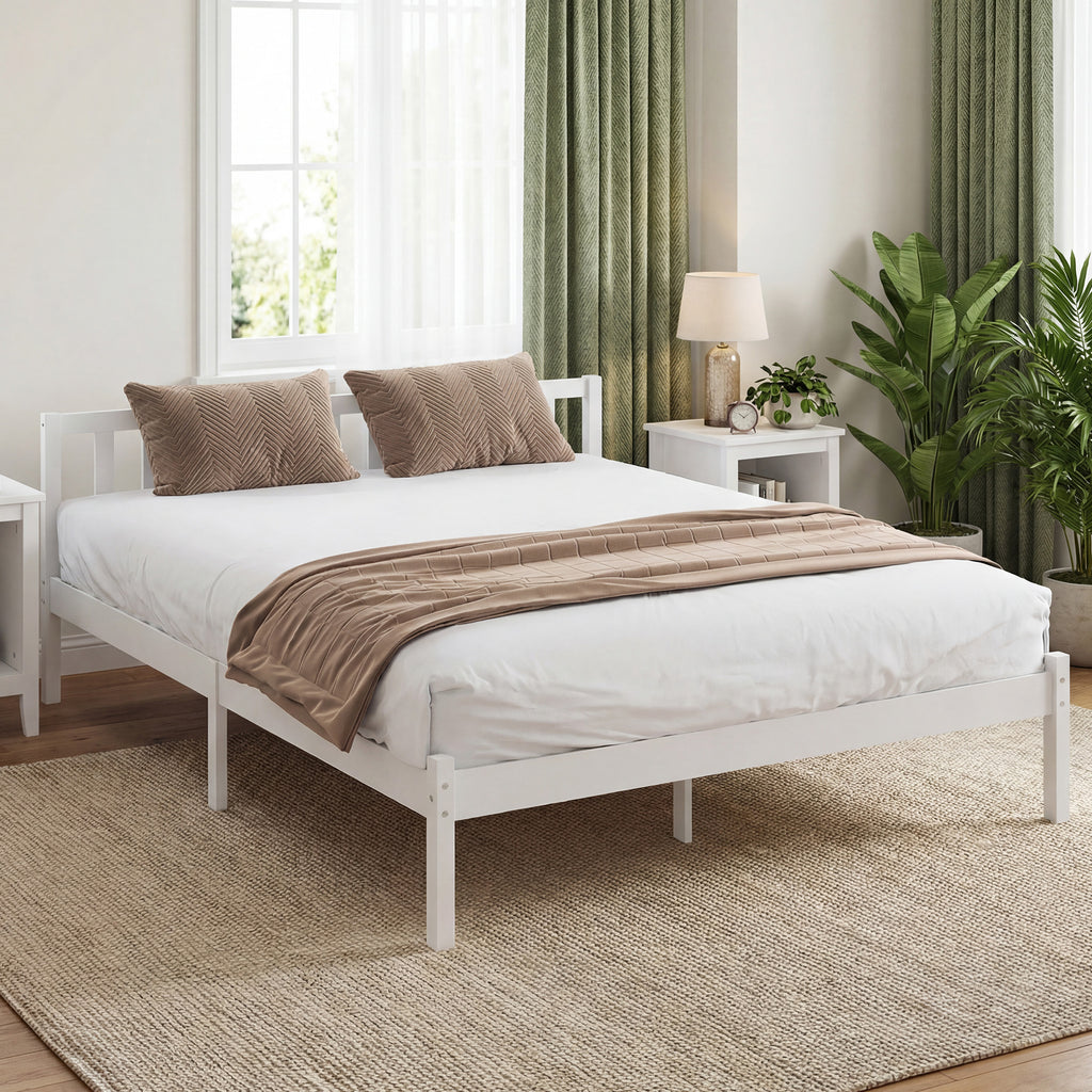 Cadre de lit en bois massif 140x190 cm lit simple avec tête de lit et sommier à lattes solide pour enfants adultes-8