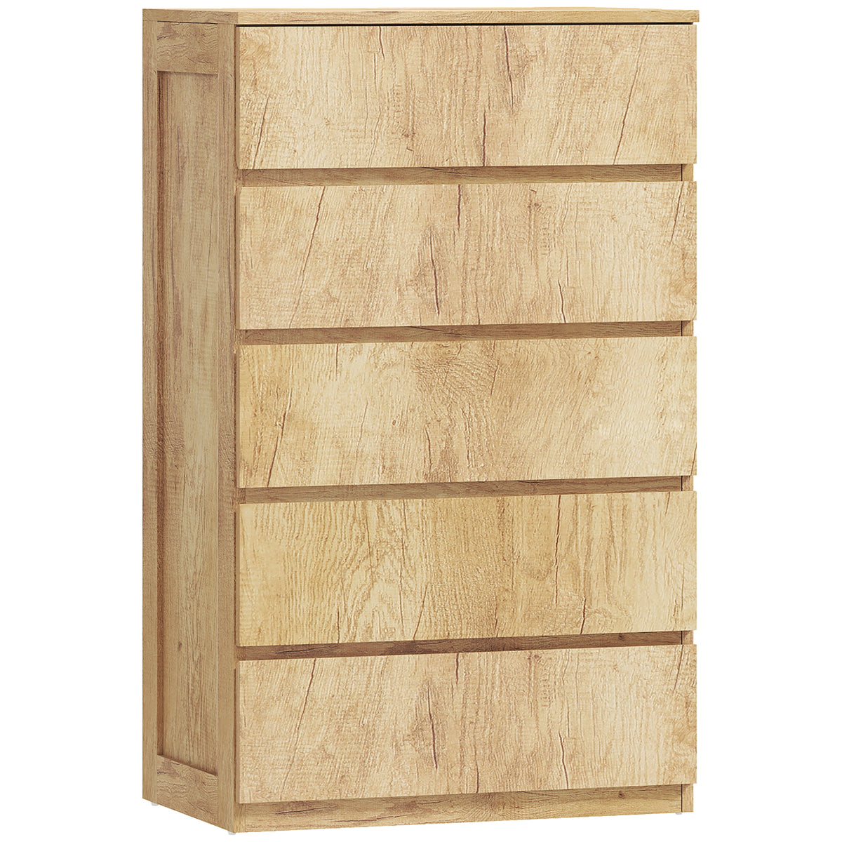Commode 5 tiroirs meuble de rangement sans poignées design minimaliste 60 x 39 x 100 cm bois naturel-0