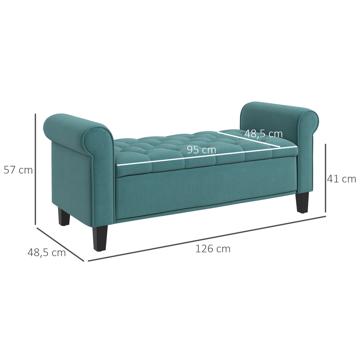 Banc de rangement bout de lit avec accoudoirs, tissu velours rembourré et capitonné, 126 x 48,5 x 57 cm, vert-2