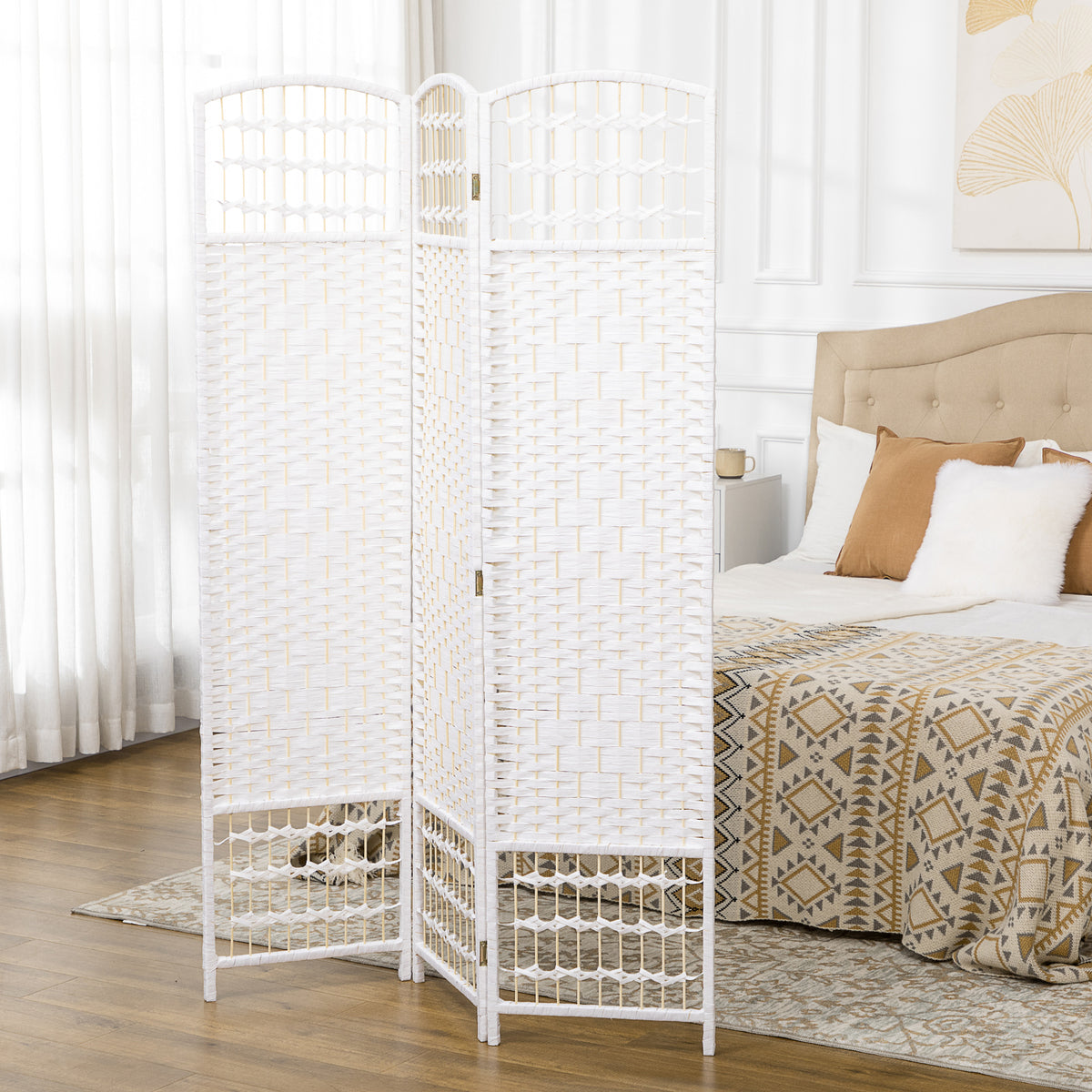 Paravent intérieur en bois séparateur de pièce cloison pliable 3 panneaux 120 x 170 cm blanc-9