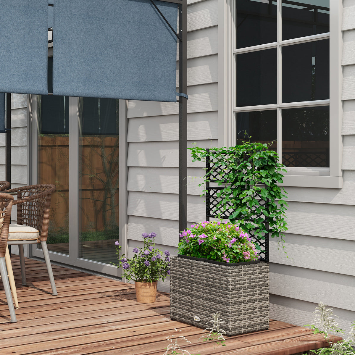 Jardinière pour plantes avec treillis 2 bacs à plante 22L en résine tressée et acier galvanisé 57 x 30 x 107 cm gris-9