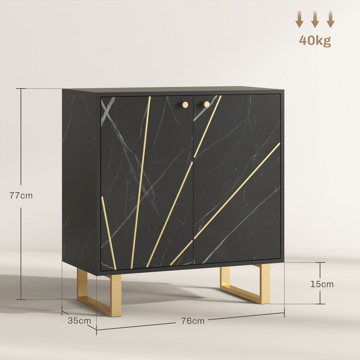 Buffet de rangement avec 2 portes et étagère réglable pieds en métal 76 x 35 x 77 cm ton marbre noir-2