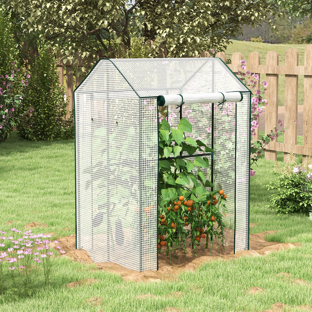 Serre de jardin avec 2 espaces et 2 portes enroulables - 0,8 m² Serre à tomates dim. 1L x 0,8l x 1,5H m, Acier et PE-1