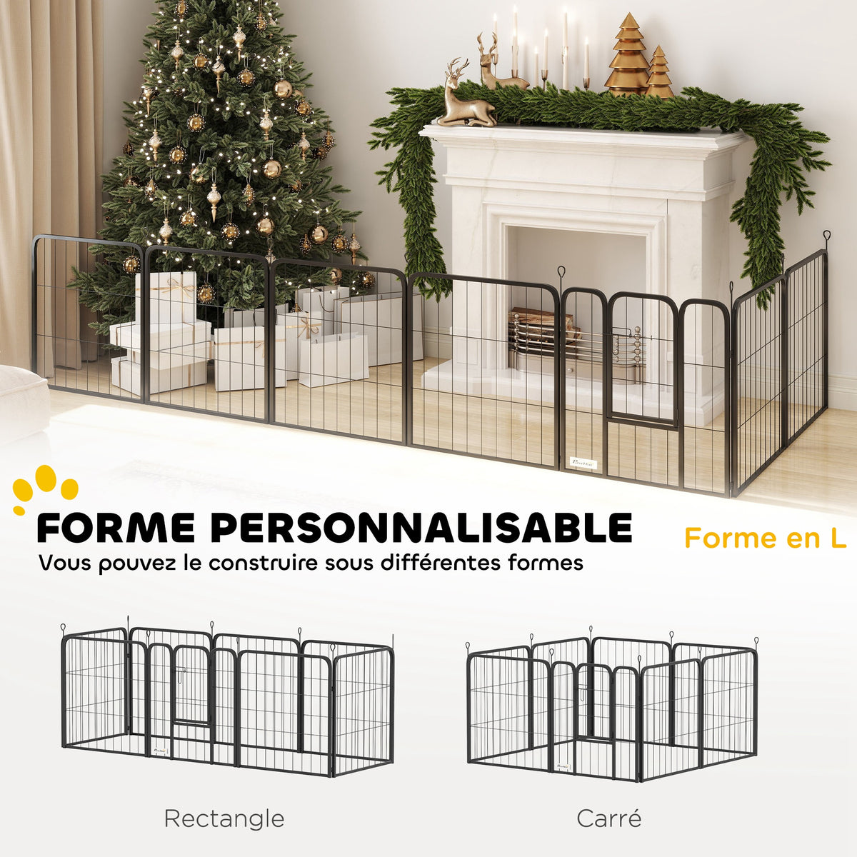 Parc pour chien enclos chien 8 panneaux modulable et pliable acier avec porte pour chiot intérieur extérieur 60 cm noir-3