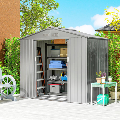 Abri de Jardin 2,42 m² - Remise pour Outils avec Kit de Fondation - Cabanon Porte Verrouillable - Tôle d'Acier Gris-1