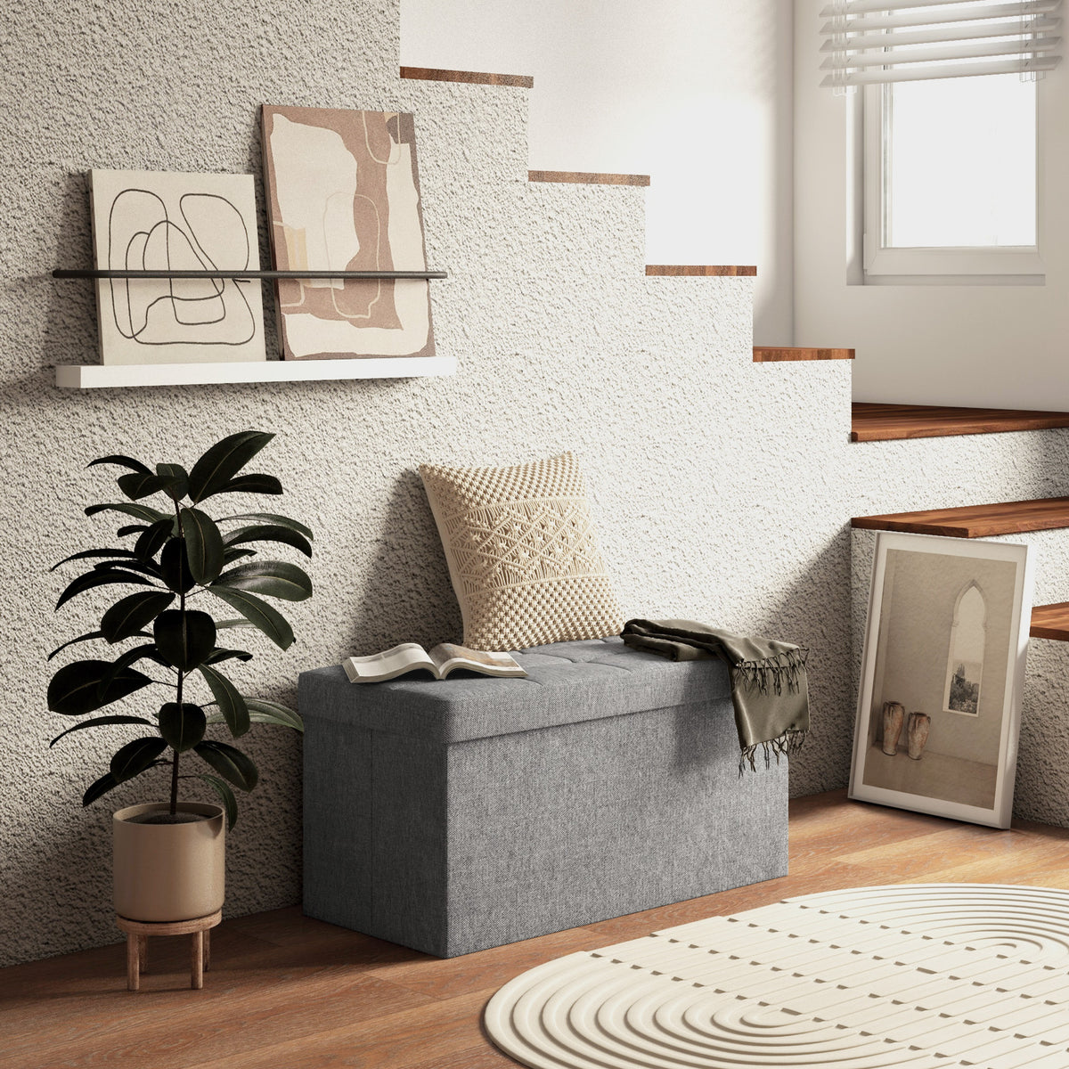 Banc de rangement pouf de rangement pliable bout de lit repose-pieds avec couvercle 76L x 38l x 38H cm gris clair-9