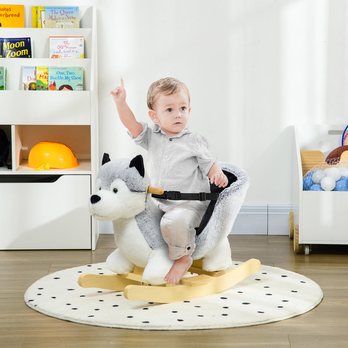 Husky à bascule pour enfants cheval à bascule jouet à bascule bébé 18-36 mois - musique poignées ceinture de sécurité-1