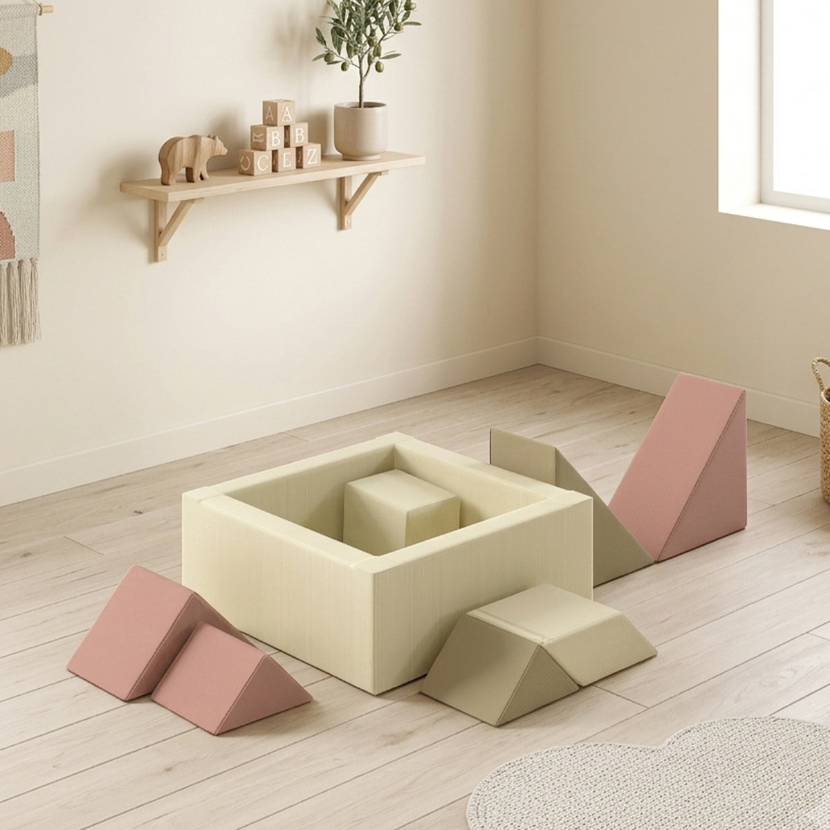 Parcours motricité bébé 9PCS avec piscine à balles, module en mousse souple avec housse en velours côtelé, multicolore-8