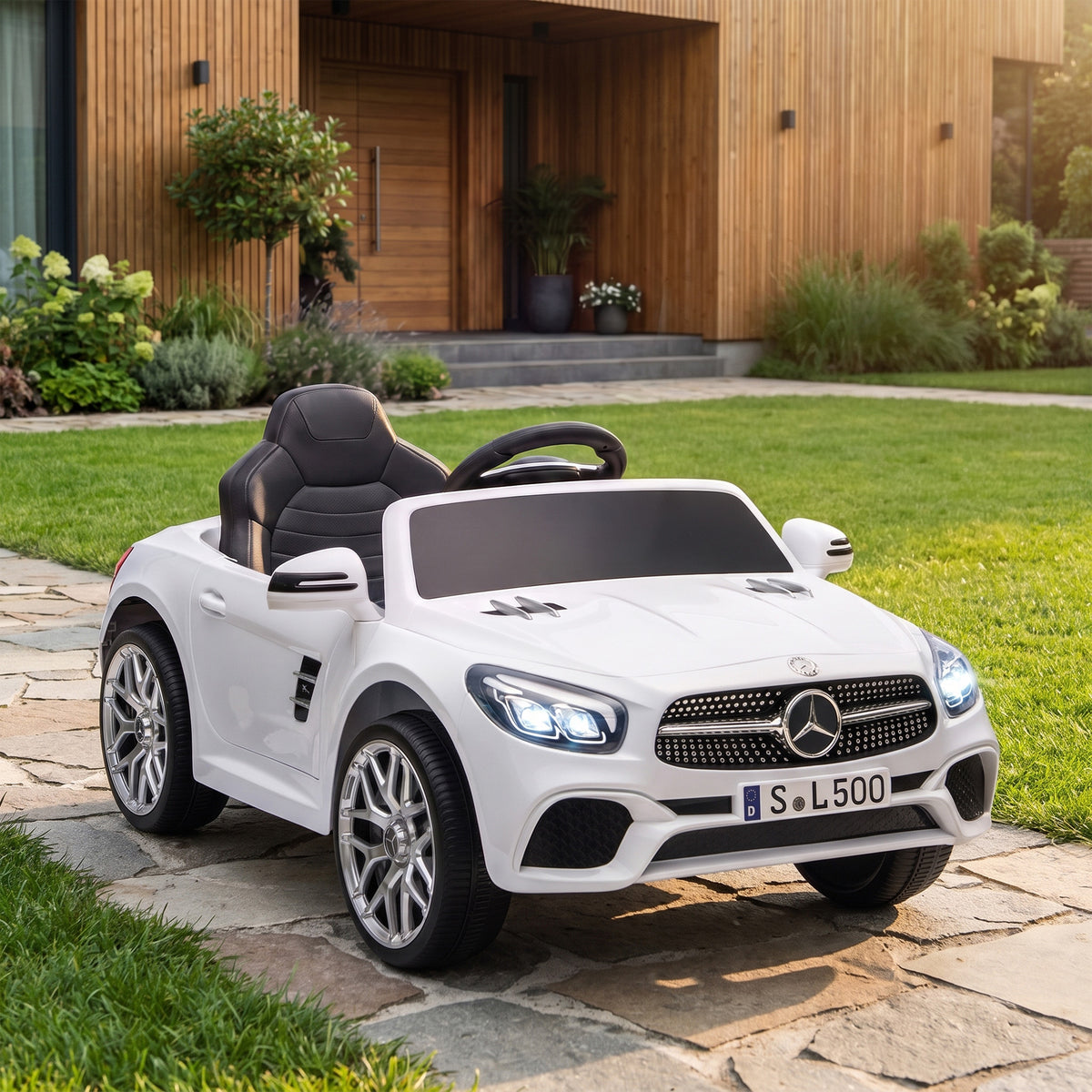 Voiture Électrique Enfants 12V Mercedes-Benz SL500, 3-5 km/h, 2 Moteurs, Télécommande 2,4G, pour 3-5 Ans, Blanc-1