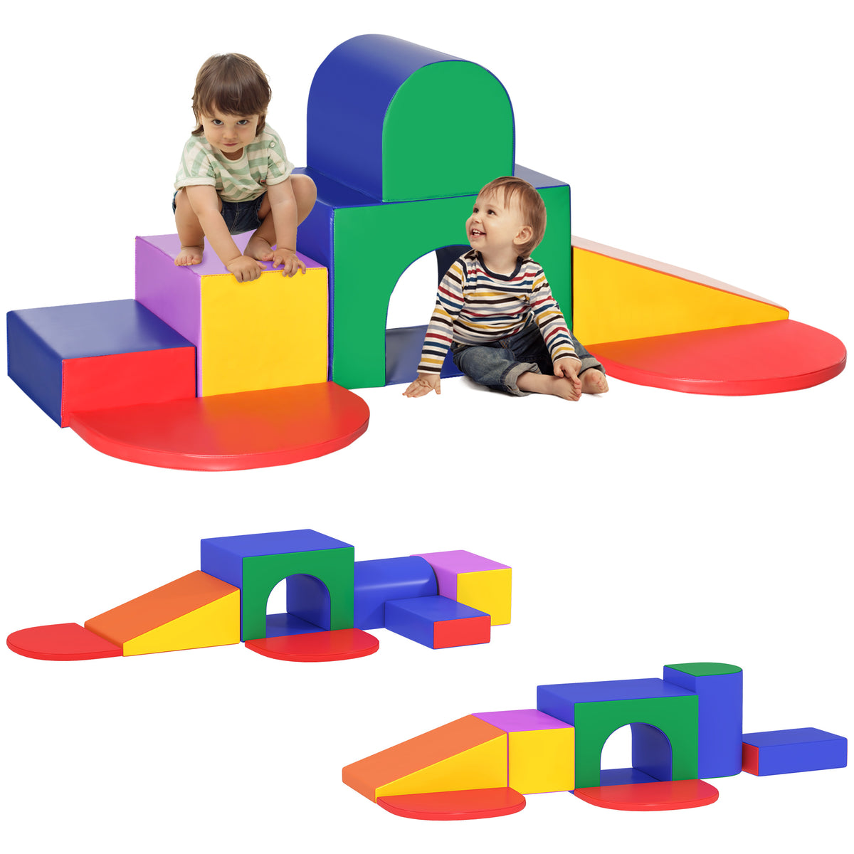 7PCS Parcours motricité bébé, jouet d'escalade, mousse blocs de construction avec revêtement synthétique, jouets éducatifs pour enfants d'âge préscolaire, multicolore-0