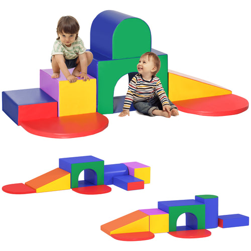 7PCS Parcours motricité bébé, jouet d'escalade, mousse blocs de construction avec revêtement synthétique, jouets éducatifs pour enfants d'âge préscolaire, multicolore-0