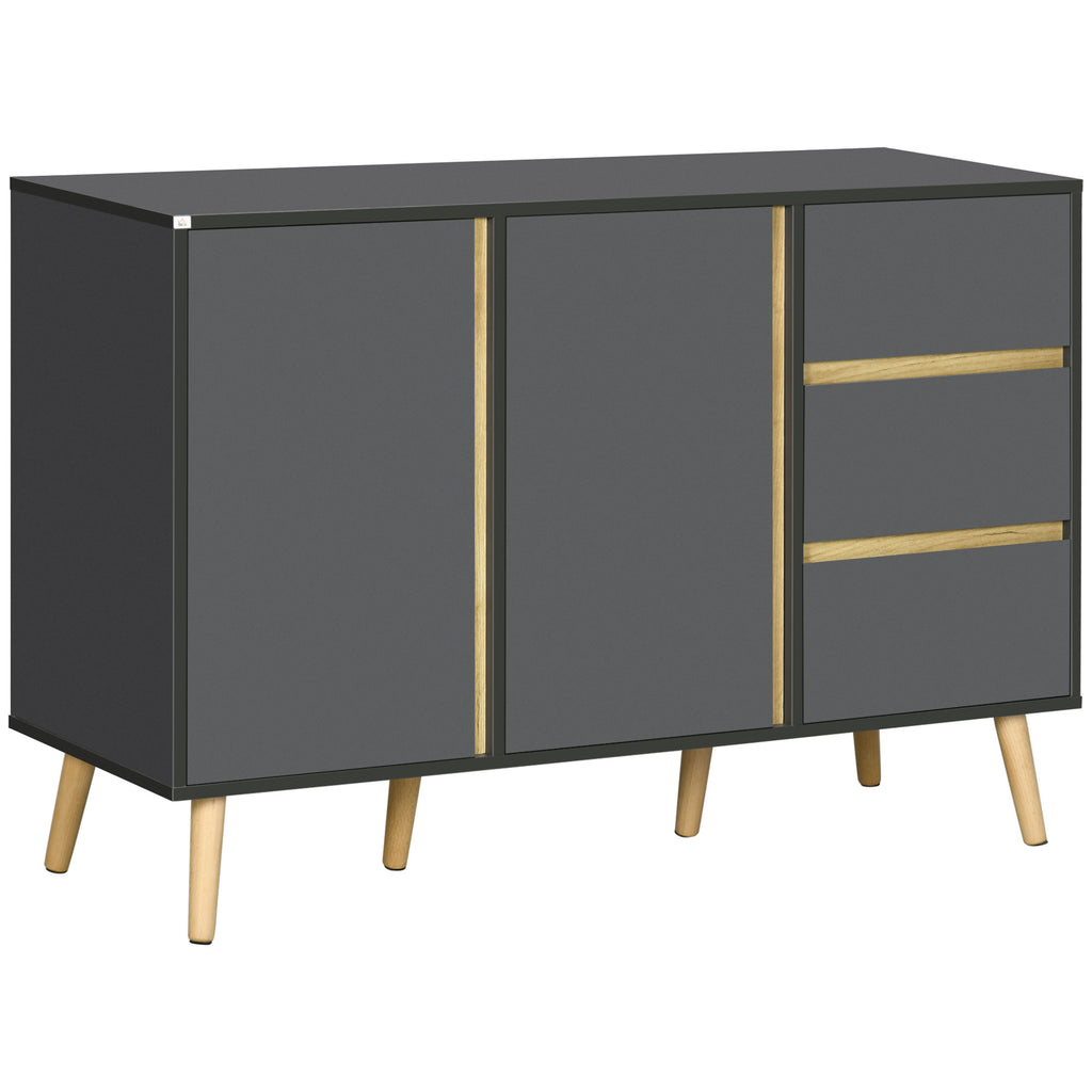 Buffet bas meuble de rangement sur pieds style scandinave 2 portes 3 tiroirs 120 x 40 x 80 cm gris anthracite-0