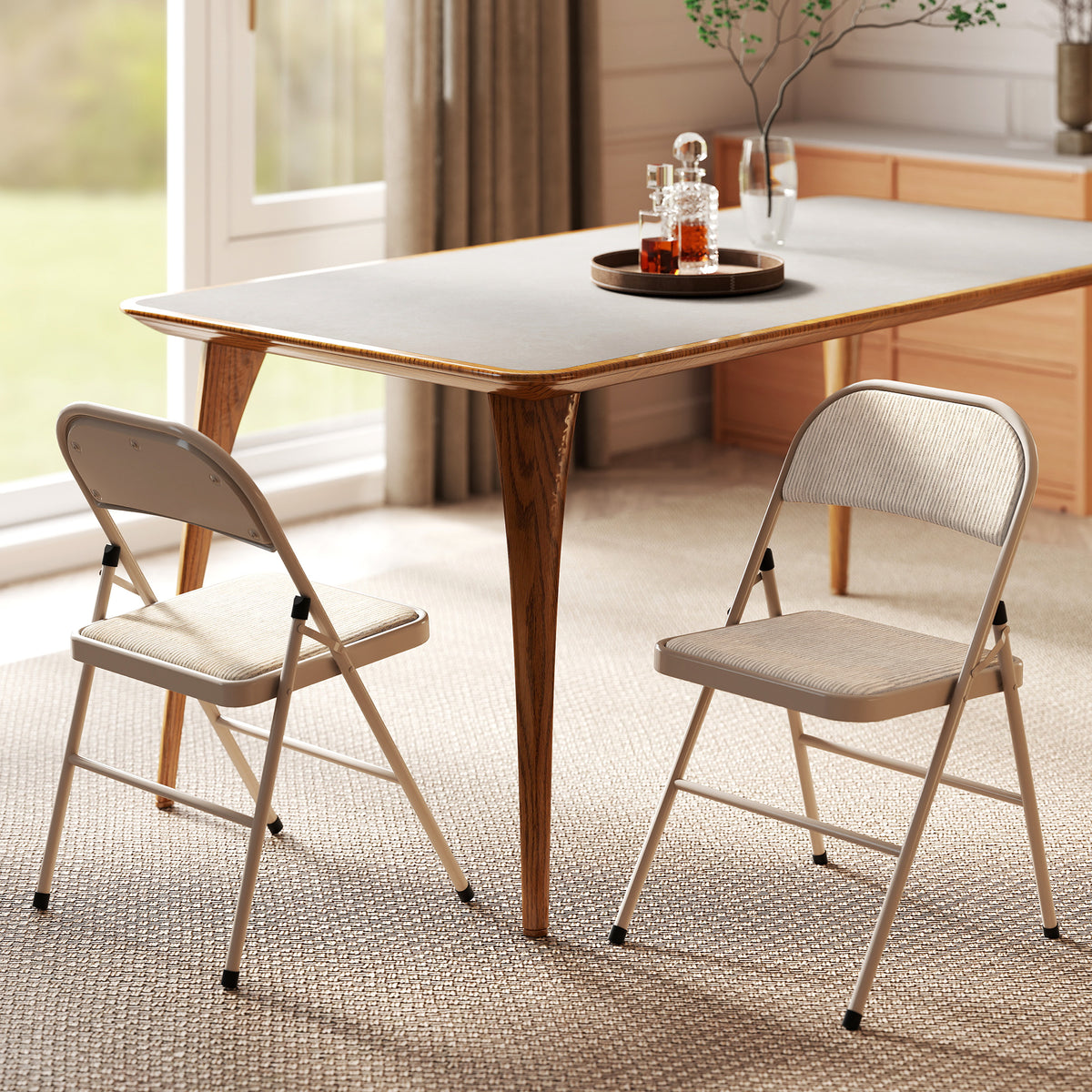 Lot de 2 chaises pliantes chaises de salle à manger portables cadre en acier dim. 45l x 46P x 78H cm beige-7
