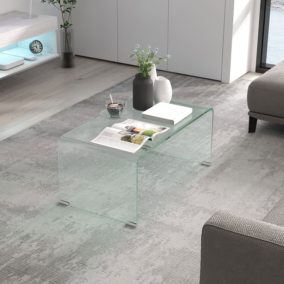 Table basse en verre table de salon rectangulaire design moderne en verre trempé avec bords arrondis sûrs transparent-9