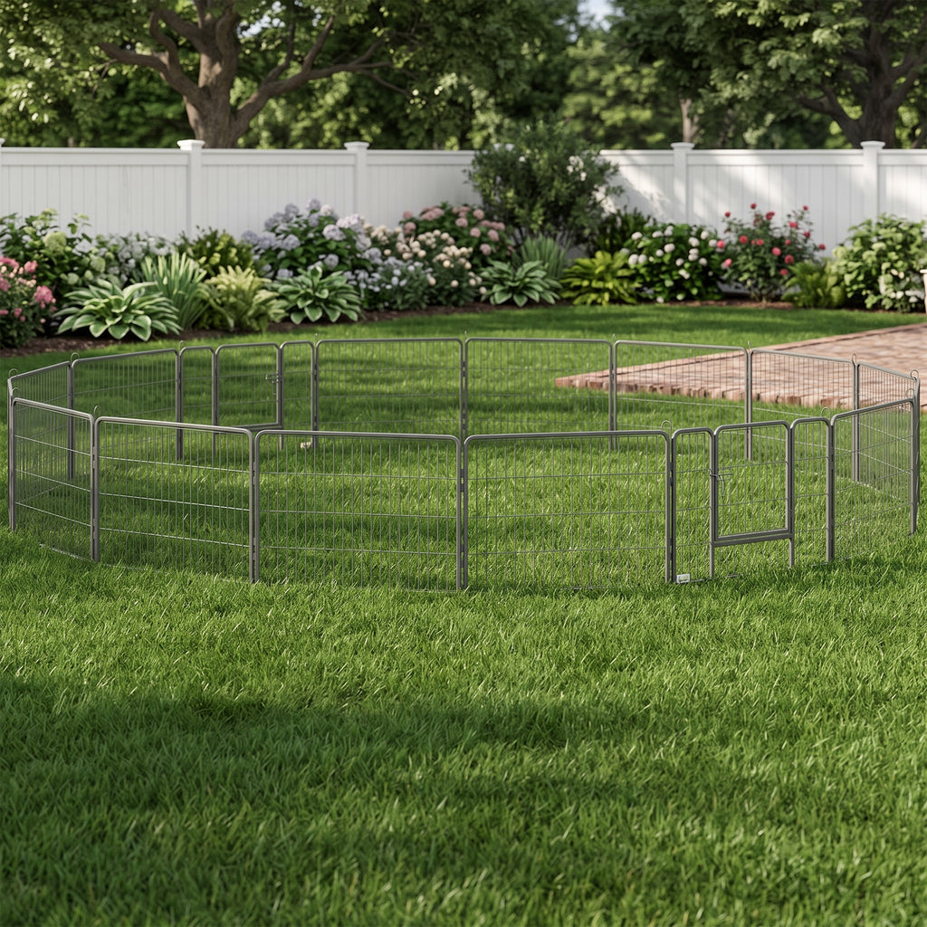 Parc pour chien, enclos chien 16 panneaux modulable et pliable, portable en acier avec portes 80 x 60 gris-9