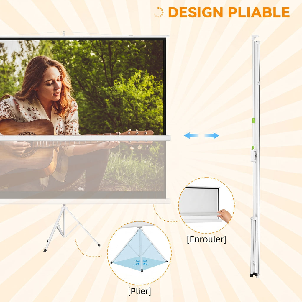 Écran de projection avec trépied pliable 120 pouces 4K HD 4:3, écran vidéoprojecteur réglable en hauteur, blanc-3