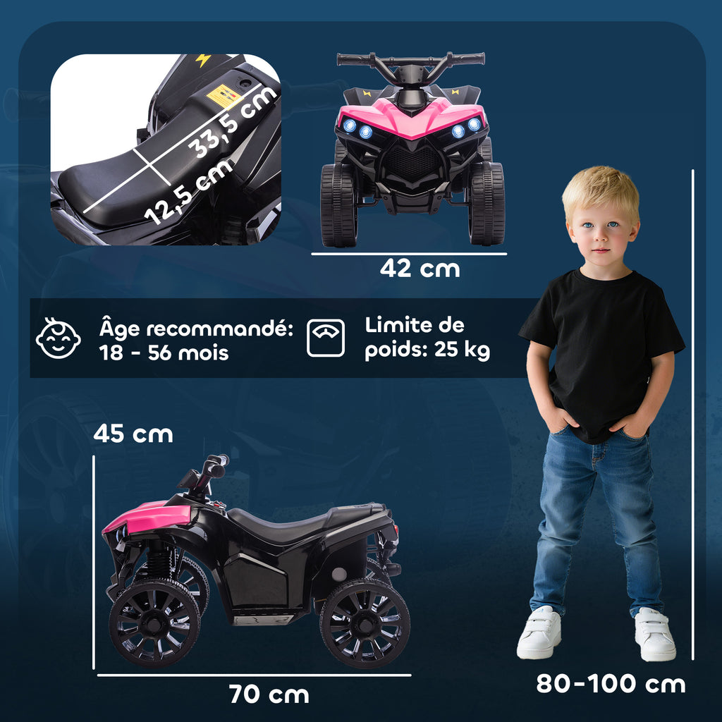 Quad électrique enfant 6V, voiture électrique enfants ATV, musique et phares LED, pour 18 à 56 mois, 70 x 42 x 45 cm, rose-2