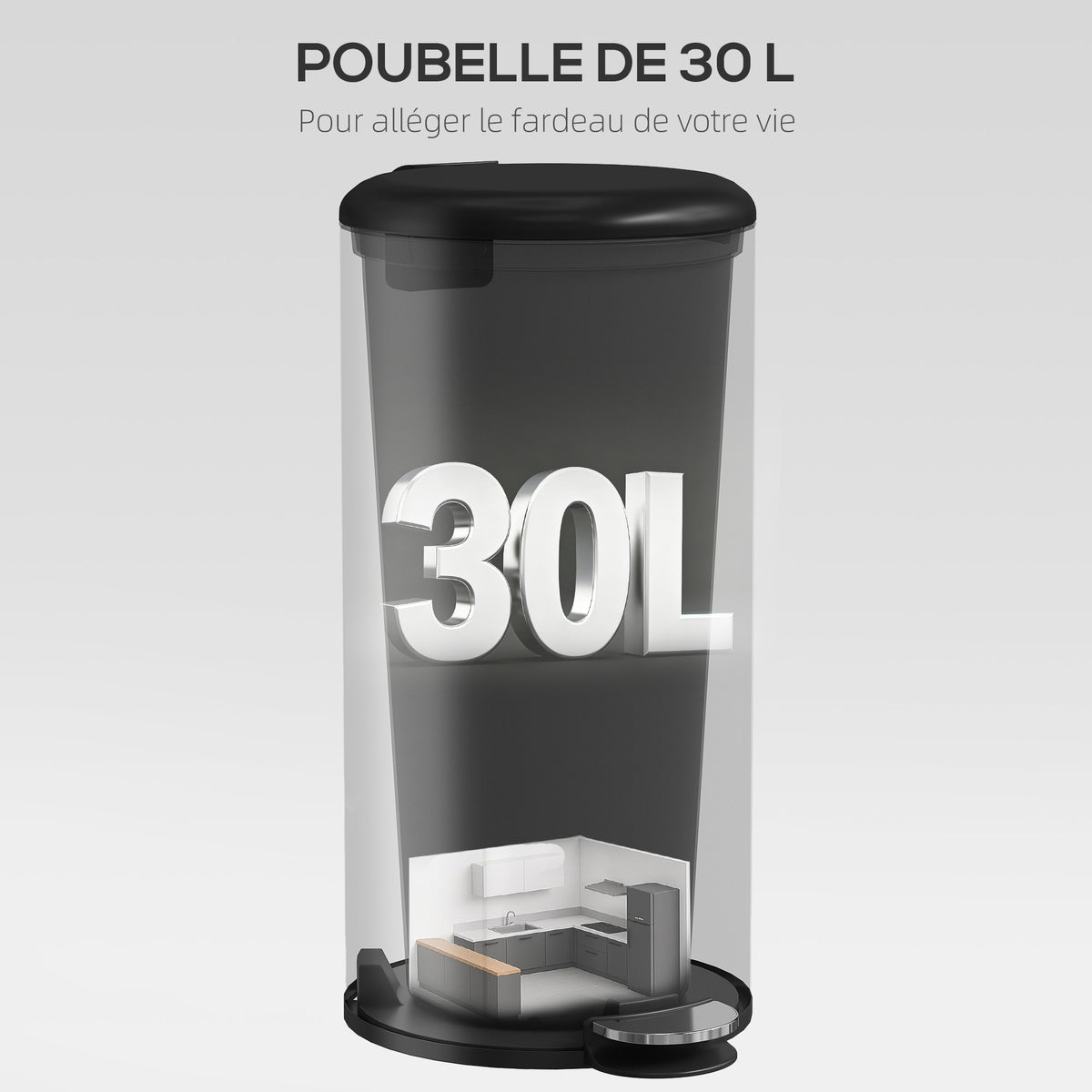 Poubelle de Cuisine 30 L en Métal, Poubelle à Pédale avec Couvercle à Fermeture Douce et Seau Amovible, Noir-3