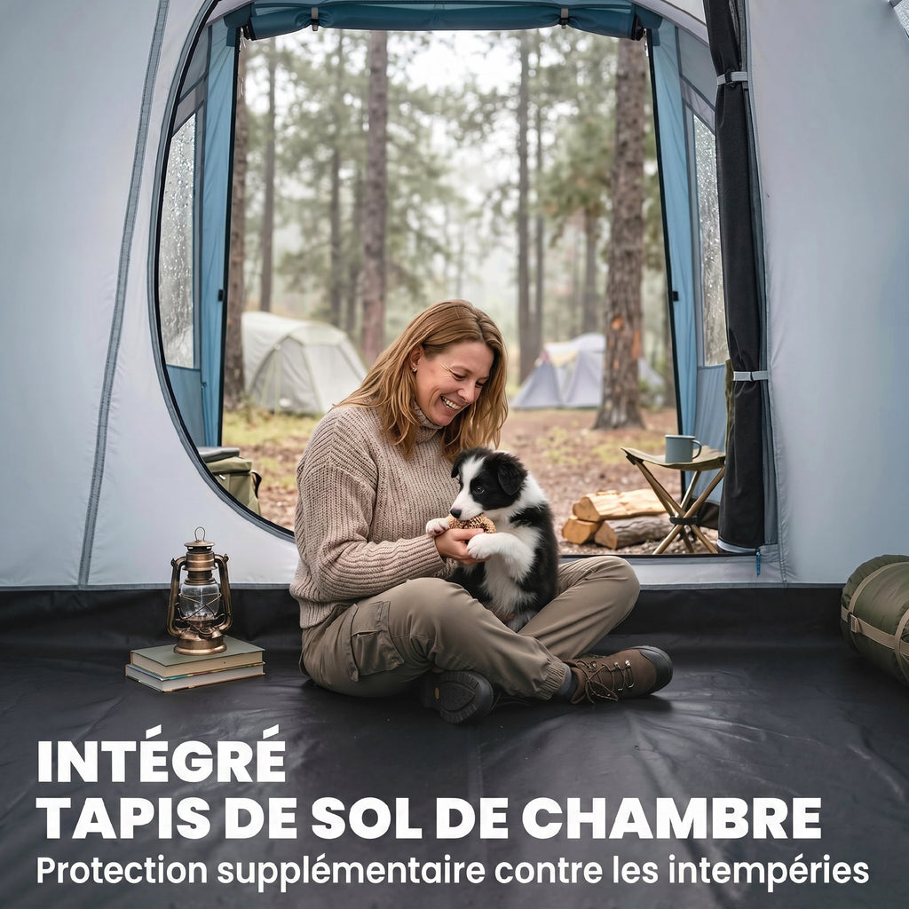 Tente de camping familiale 3 personnes, tente tunnel imperméable, 2 portes fenêtres, ventilée 4,6 x 2,6 x 1,9 m, bleu-5