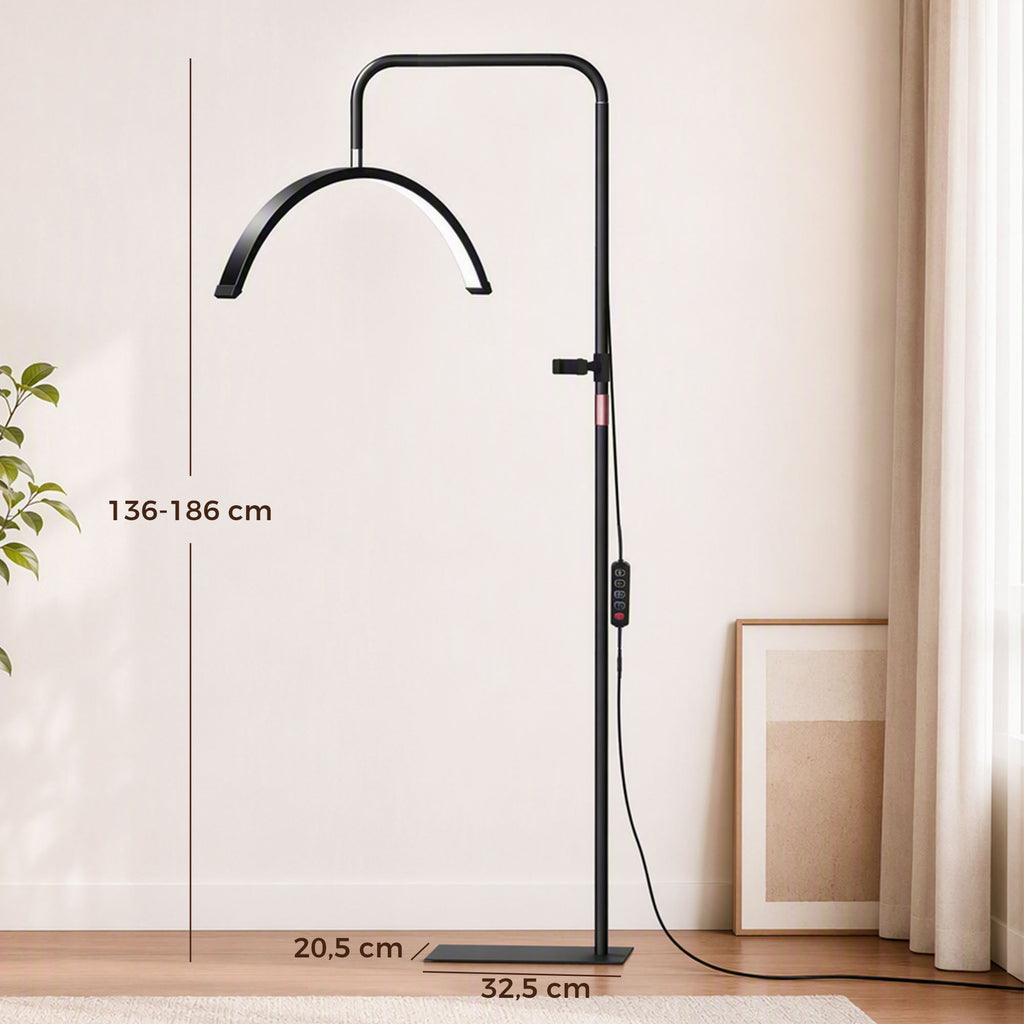Lampadaire LED demi-lune rotative 350°, lampadaire sur pied salon dimmable 36 W, 7 températures de couleur, noir-2