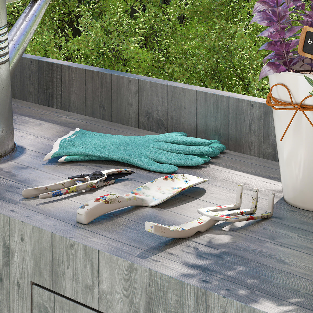 Ensemble d'outils de jardinage 3 pièces en aluminium avec sécateur, truelle de jardin, râteau à main, idéal pour taille-1
