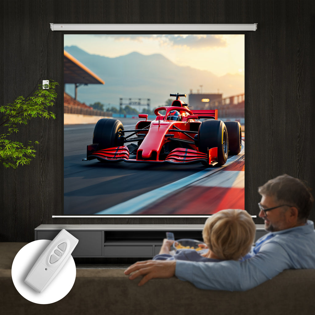 Écran de projection motorisé 120 Pouces, 4K HD électrique, montage mural ou plafond, panneau de commande et télécommande-1
