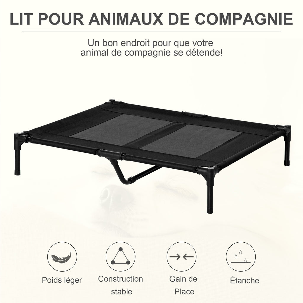 Lit sur pieds lit pour chien chat lit de camp lit surélevé animaux grand confort tissu Oxford textilène micro-perforé métal 92L x 76l x 18H cm noir-3