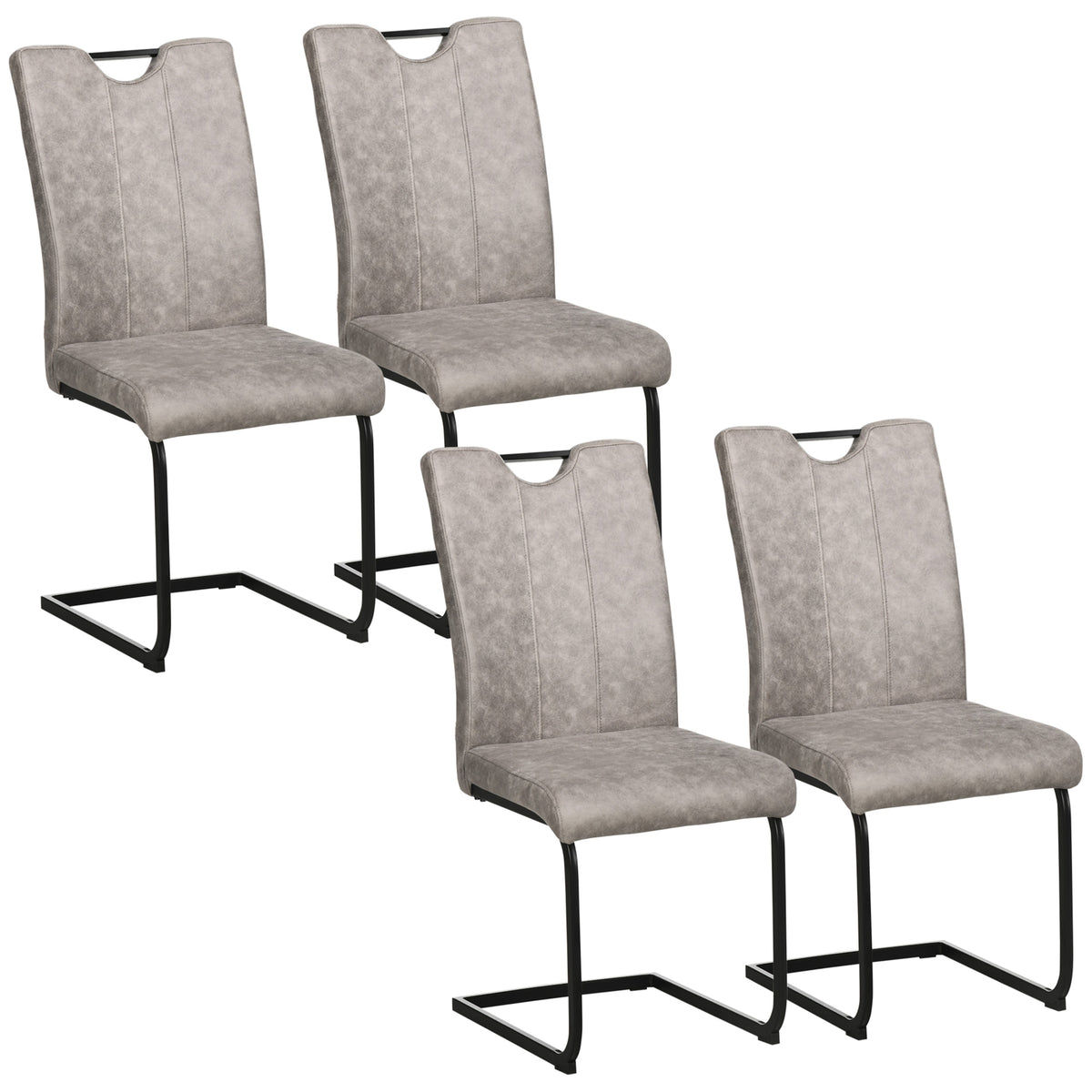 Lot de 4 chaises de salle à manger revêtement microfibre avec pieds luge en acier et poignée 43 x 58,5 x 99,5 cm marron-0
