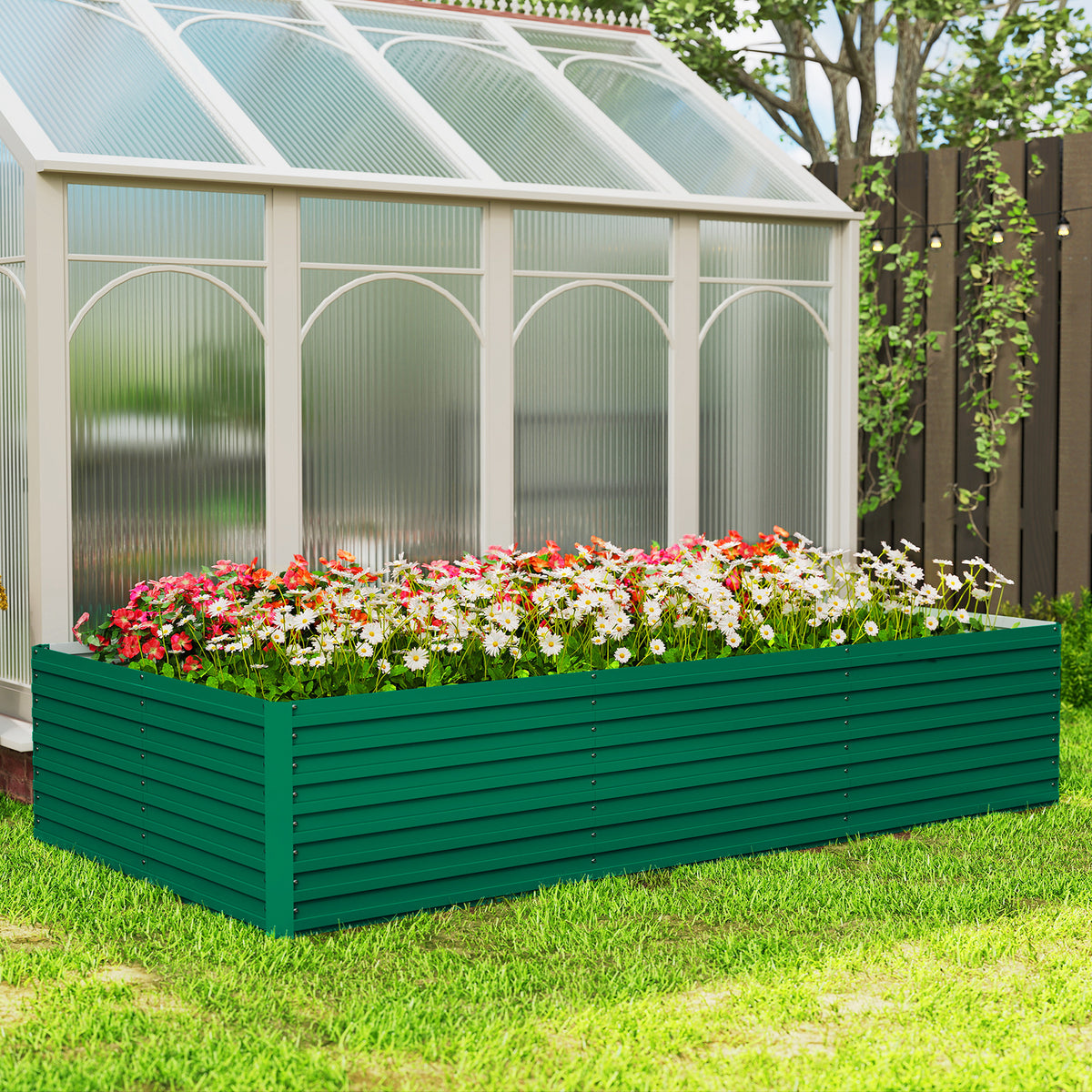 Jardinière surélevée galvanisée rectangulaire pour l'extérieur - fond ouvert - 240 x 120 x 60cm, vert-9