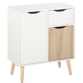 Buffet Meuble de Rangement Design scandinave 2 placards tiroir Coulissant Bois Blanc chêne Clair-0