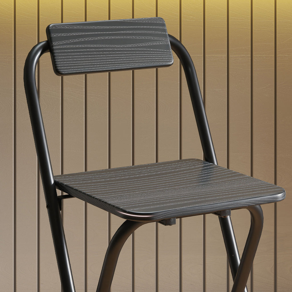 Lot de 2 tabourets de bar pliables avec dossier et repose-pieds, cadre en acier, 87 cm de haut, noir-8