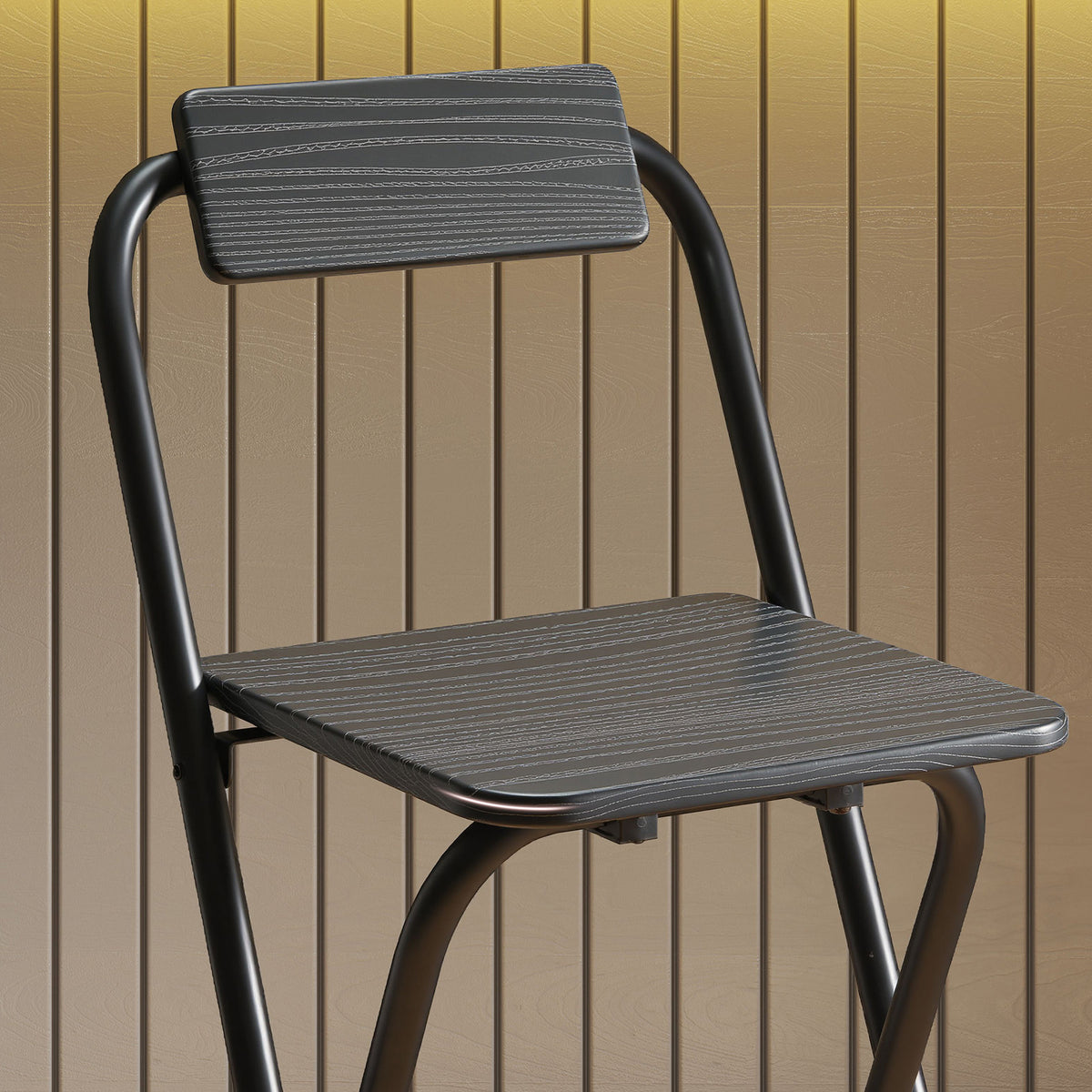 Lot de 2 tabourets de bar pliables avec dossier et repose-pieds, cadre en acier, 87 cm de haut, noir-8