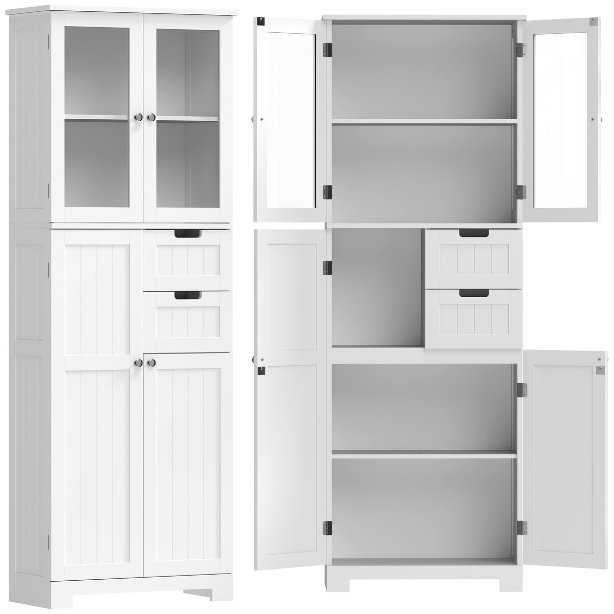 Meuble haut de rangement, armoire avec portes vitrées et étagères réglables pour salle de bain, cuisine, salon, blanc-0