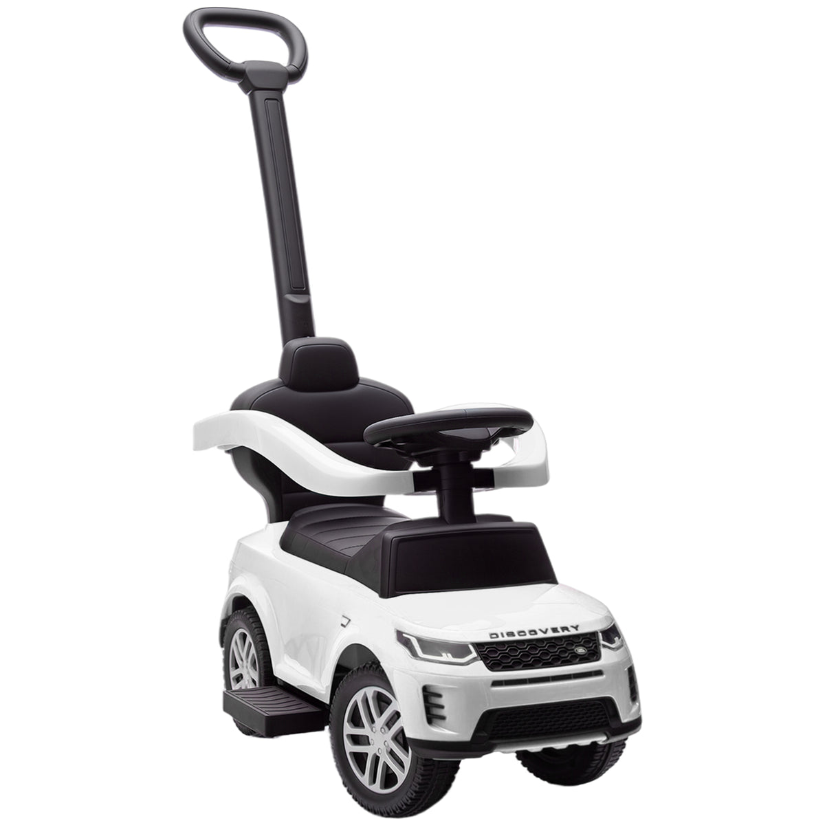 Porteur enfants Land Rover Discovery sous licence, porteur voiture à pousser avec poignée amovible, 84x40x94,5cm, blanc-0