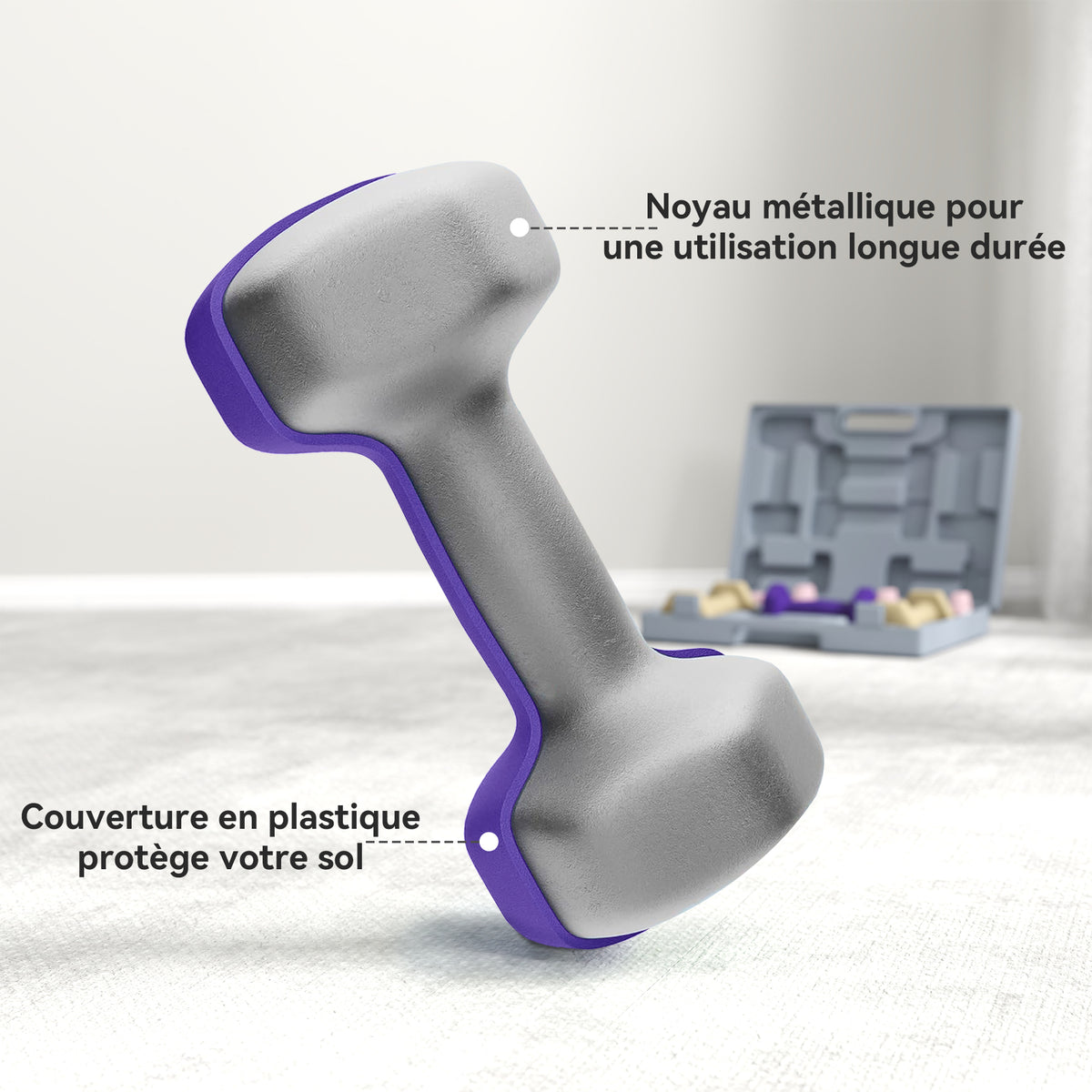 Ensemble d'haltères hexagonaux 12 kg avec mallette lot de 6 haltères revêtement en polyuréthane, en acier, multicolore-5