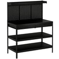 Établi d'Atelier, Charge Max. 272 kg, 122x61x156 cm, Panneau Perforé, 2 Tiroirs et 2 Étagères Réglables, Noir-0