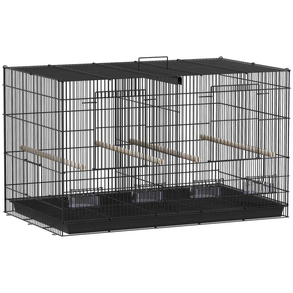 Cage à oiseaux volière intérieur acier avec séparateur 4 perchoirs plateau coulissant 4 mangeoires 76 x 46 x 46 cm noir-0