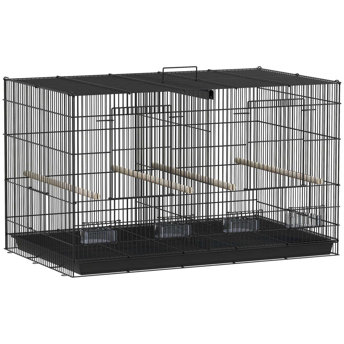Cage à oiseaux volière intérieur acier avec séparateur 4 perchoirs plateau coulissant 4 mangeoires 76 x 46 x 46 cm noir-0