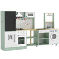 Cuisine Enfant Jouet d'Imitation, Micro-Ondes, Four, Plateau Rotatif sur Roulettes, 160x32x97,5cm, Vert Clair-0