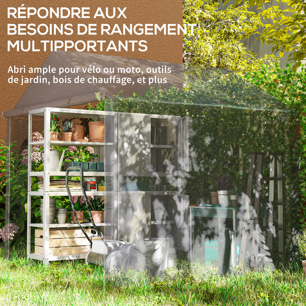 Abri de jardin 2 x 2 x 2 m abri vélo extérieur avec cadre en acier galvanisé, imperméable et résistant aux UV - gris-6