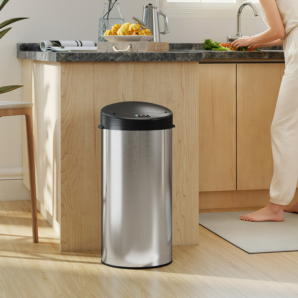 Poubelle de cuisine automatique 30 L en acier inoxydable, couvercle à fermeture en douceur, 32 x 30 x 68 cm, argent-9
