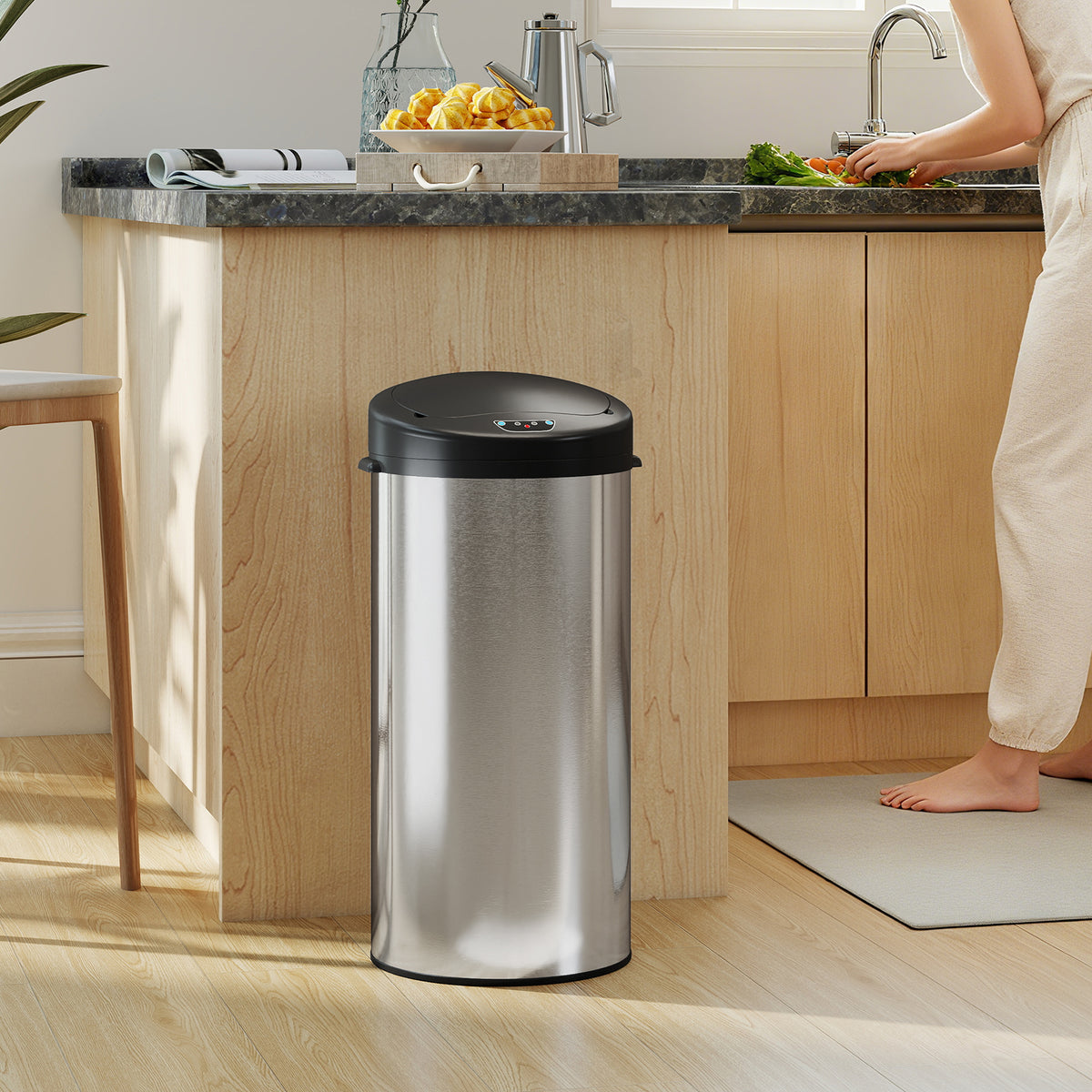 Poubelle de cuisine automatique 30 L en acier inoxydable, couvercle à fermeture en douceur, 32 x 30 x 68 cm, argent-9