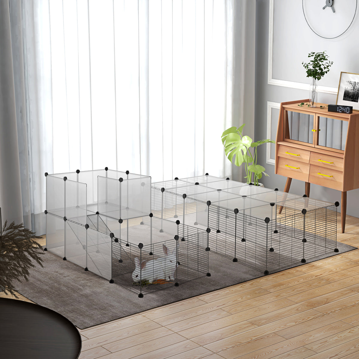 Lot de 2 enclos pour petits animaux design DIY cage modulable pour cochon d'Inde lapin chinchillas-1