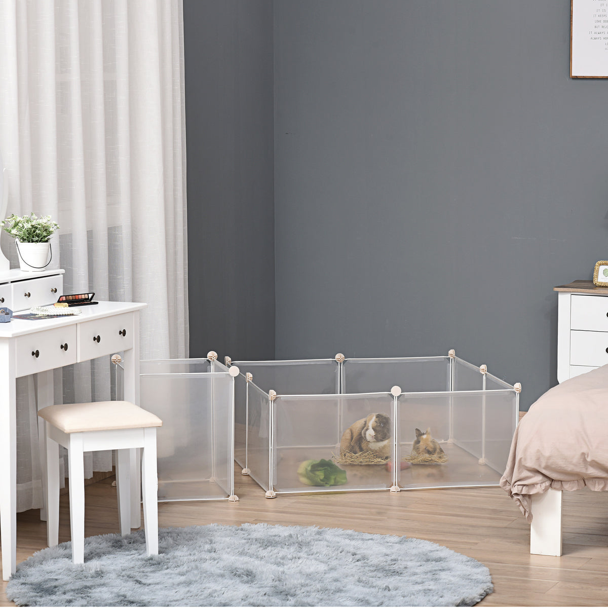 Enclos parc modulable pour petits animaux 12 panneaux pour lapin, hamster, chiot, cochon 105 x 105 x 45 cm blanc-9