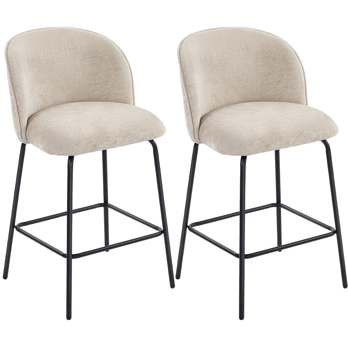 Lot de 2 tabourets de bar, chaises de bar avec repose-pieds et dossier, tissu en chenille, hauteur d'assise 68 cm, beige-0