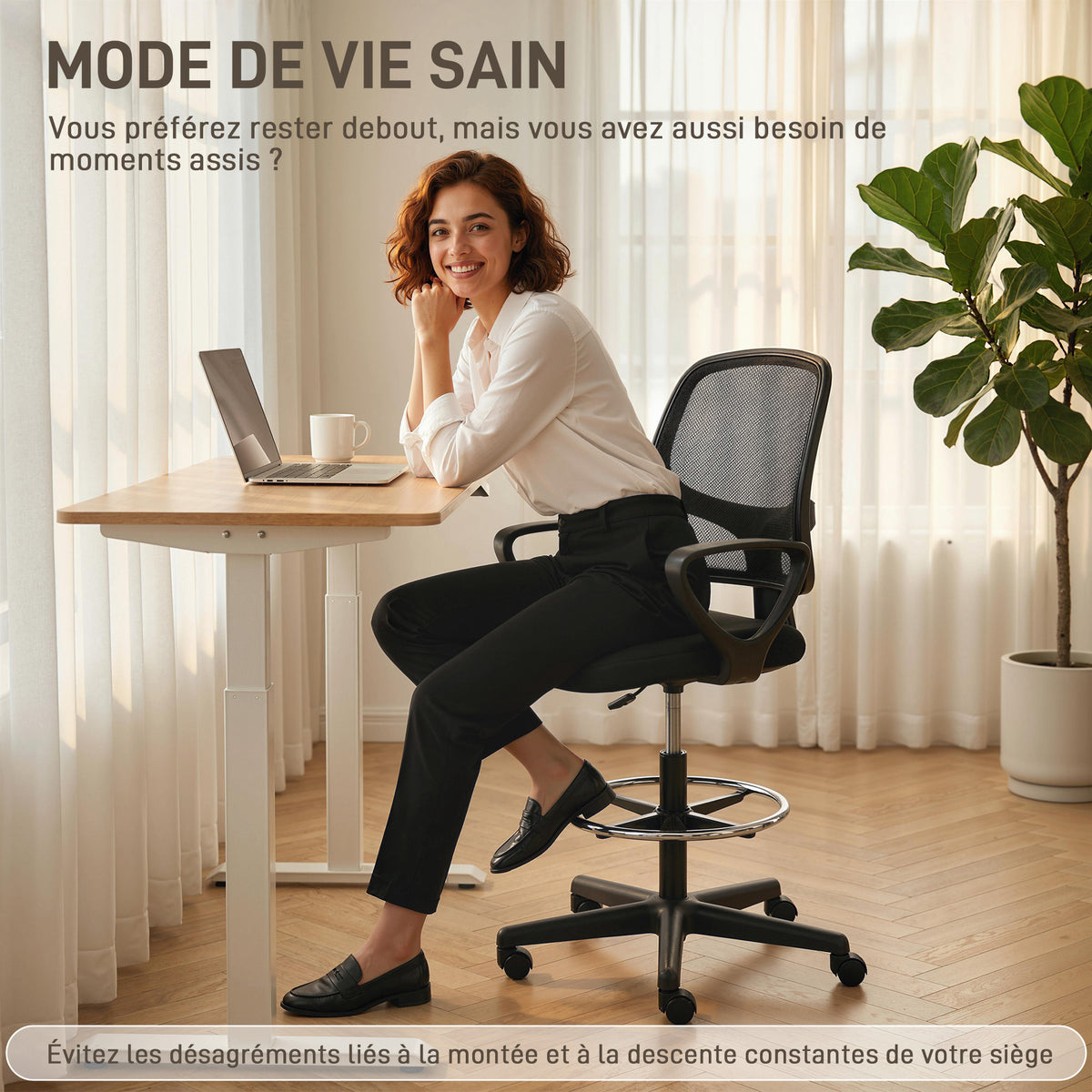 Chaise bureau ergonomique, fauteuil de bureau avec repose-pieds et accoudoirs, hauteur réglable, 59x58x103-123cm, noir-3