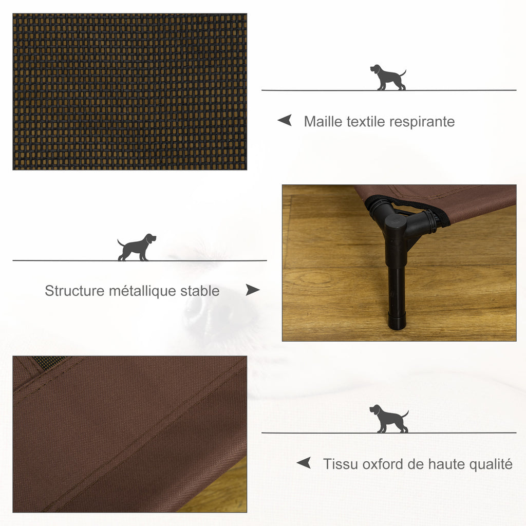 Lit sur pieds lit pour chien chat lit de camp lit surélevé animaux grand confort tissu Oxford textilène micro-perforé métal 92L x 76l x 18H cm café-5